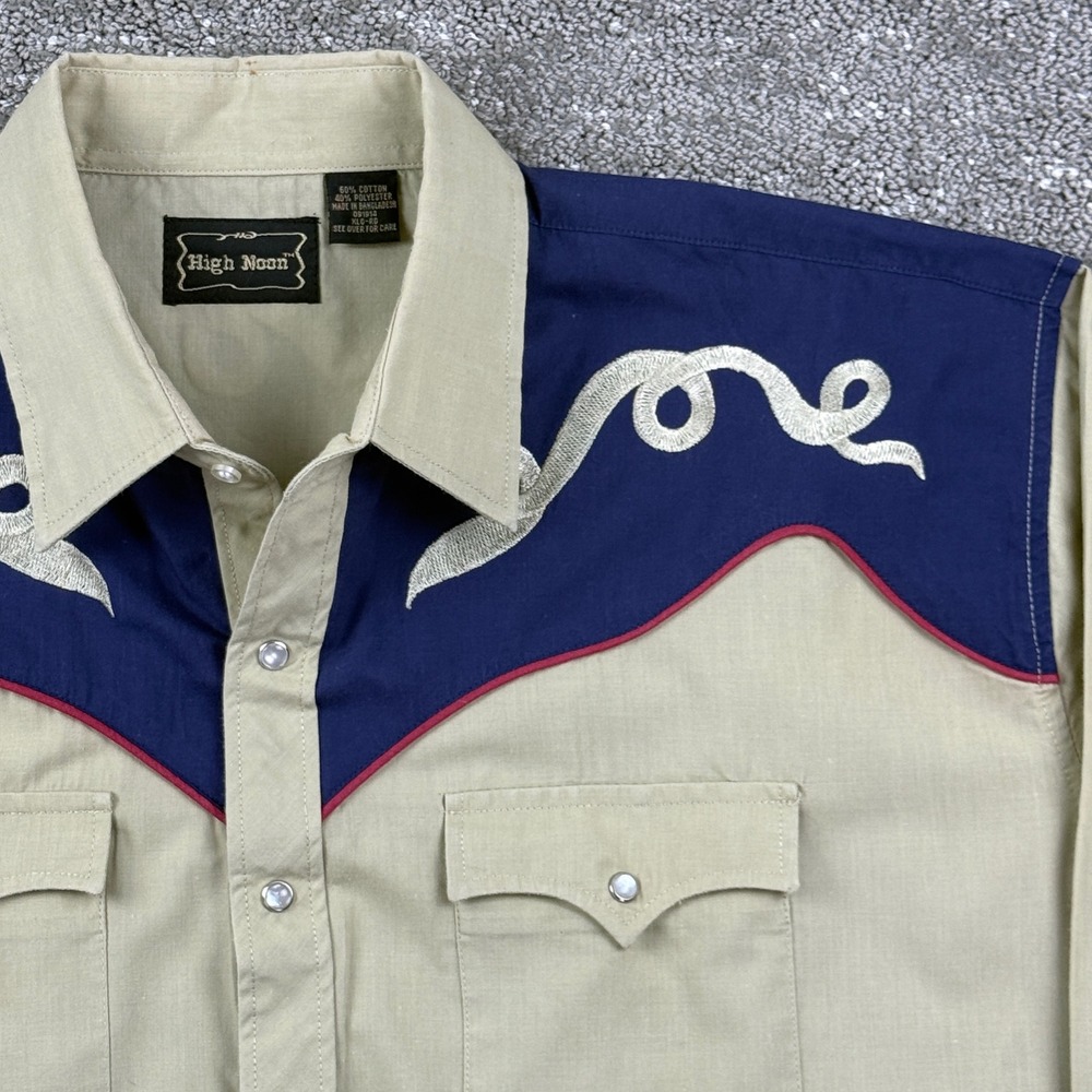 Vintage High Noon Western Shirt Mens XL Pearl Snap Embroidered Cowboy Rodeo